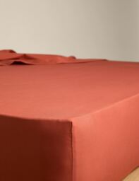 M&S Egyptian Cotton 230 Thread Count Crisp Extra Deep Fitted Sheet Terracotta
