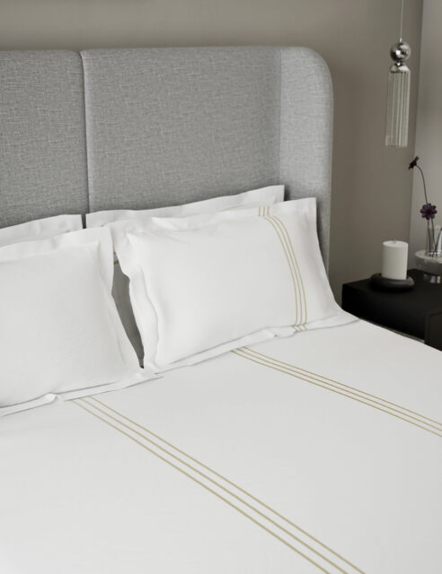 M&S X Kelly Hoppen 2 Pack Pure Cotton Sateen Beretta Stitch Oxford Pillowcases - Taupe Mix, Black Mix,Taupe Mix,Grey Mix