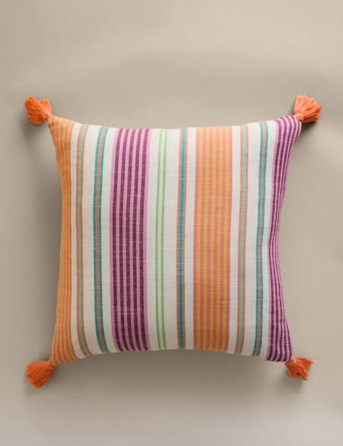 M&S Pure Cotton Woven Striped Outdoor Cushion Pink Mix
