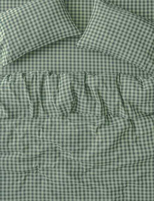 Piglet In Bed Pembroke Linen Rich Gingham Duvet Cover Dark Green Mix