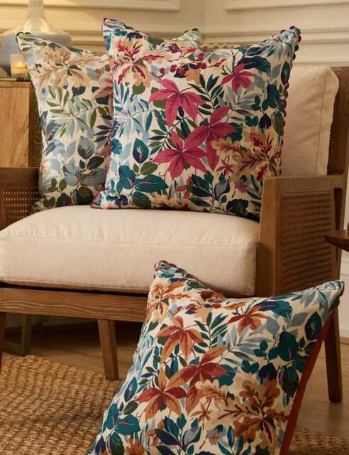 Sanderson Pure Cotton Robins Wood Leaf Printed Cushion Brown Mix