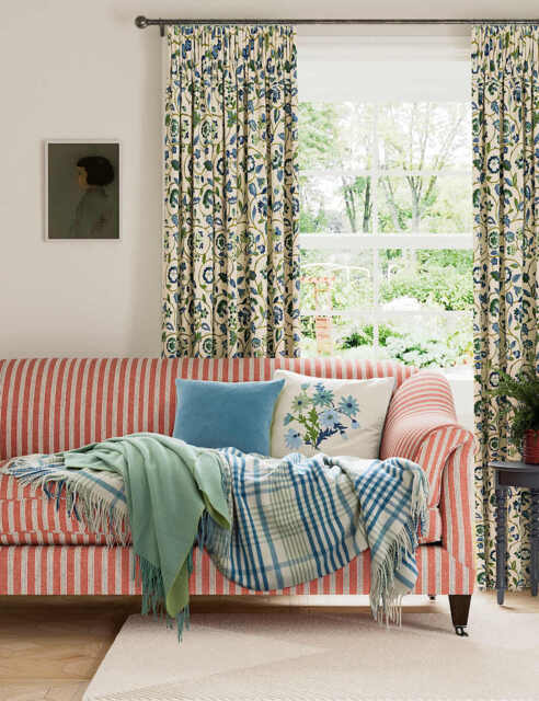 LAND & SHORE Wool Blend Checked Throw Green Mix