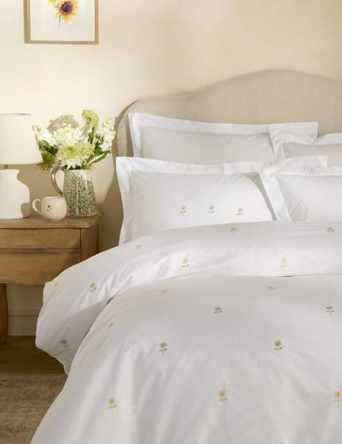Sophie Allport Pure Cotton Embroidered Sunflower Bedding Set White