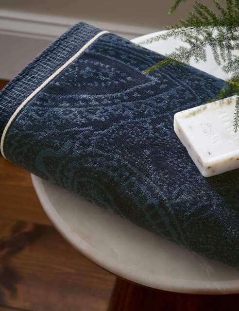 Bedeck of Belfast Pure Cotton Freya Paisley Towel Indigo