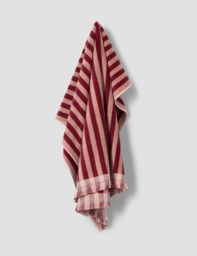 Piglet In Bed Pure Cotton Striped Fringed Towel Burgundy Mix