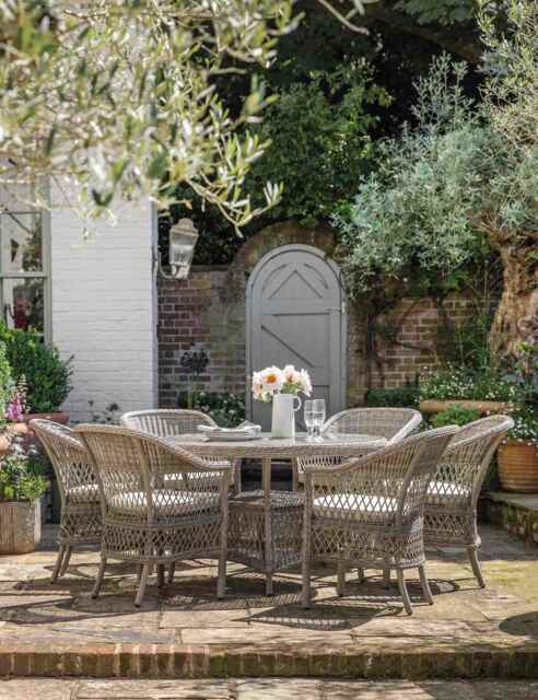 Gallery Direct Menton 6 Seater Round Garden Table and Chairs Light Grey