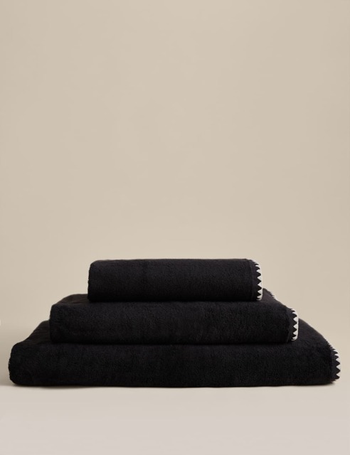 M&S Egyptian Cotton Blanket Stitch Towel Black