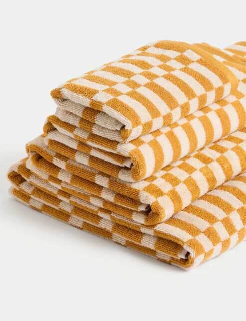 M&S Pure Cotton Simple Geometric Towel Dark Ochre