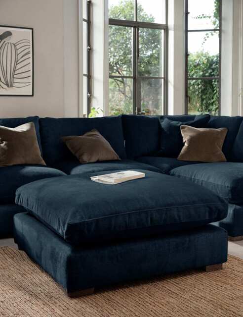 BARKER AND STONEHOUSE Palmer Textured Chenille Footstool Navy