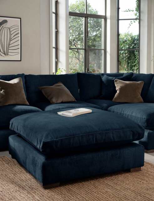 BARKER AND STONEHOUSE Palmer Textured Chenille Footstool Navy
