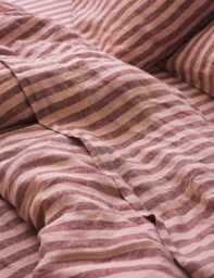 Piglet In Bed Pure Linen Striped Flat Sheet Pink Mix