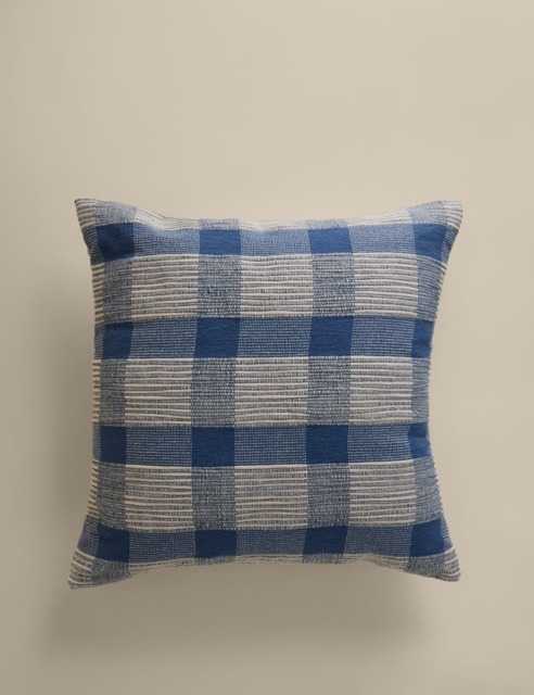 M&S Pure Cotton Checked Textured Cushion Slate Blue