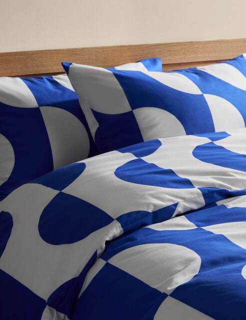 M&S Cotton Blend Sliced Spot Geometric Bedding Set Blue Mix