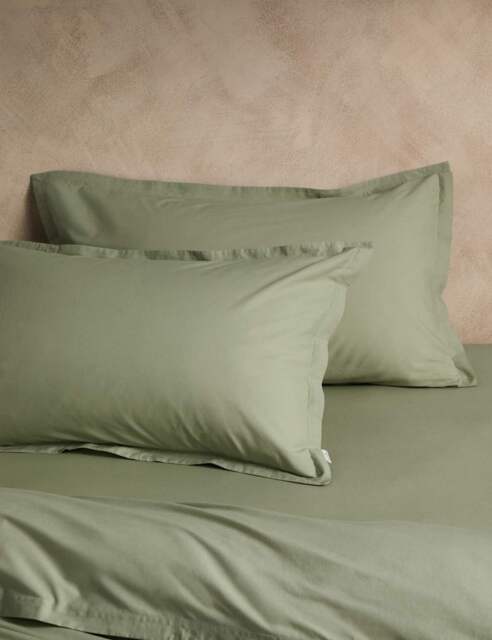 M&S X Fired Earth 2 Pack Washed Cotton Oxford Pillowcases Weald Green
