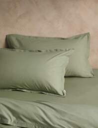 M&S X Fired Earth 2 Pack Washed Cotton Oxford Pillowcases Weald Green