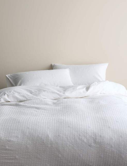 M&S Embroidered Floral Seersucker Bedding Set White