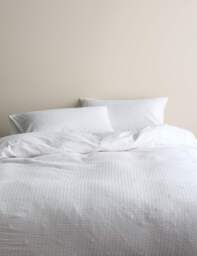 M&S Embroidered Floral Seersucker Bedding Set White