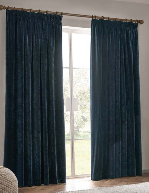 YARD Chenille Blackout Pencil Pleat Curtains Navy