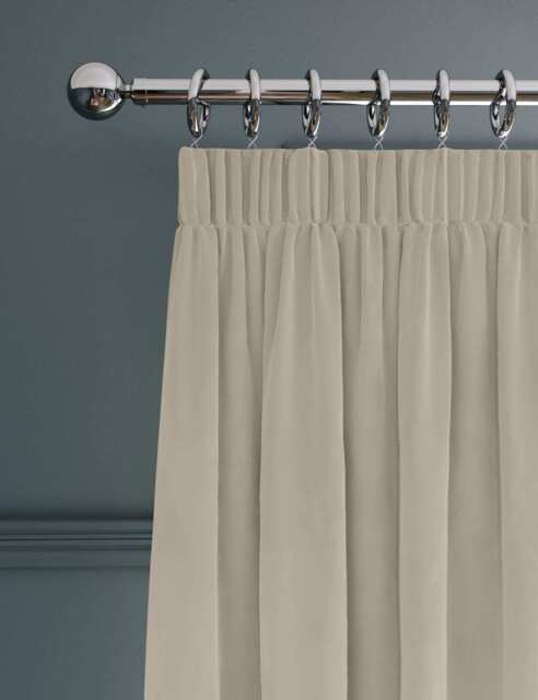 M&S Velvet Pencil Pleat Ultra Thermal Curtains Champagne