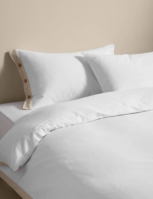 M&S Pure Cotton Button Panel Bedding Set Natural Mix