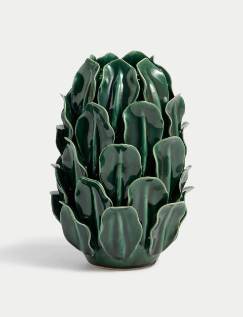 M&S Large Petal Ceramic Vase Green