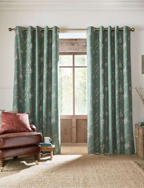 Laura Ashley Pussy Willow Eyelet Blackout Curtains Green Mix