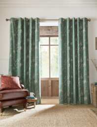 Laura Ashley Pussy Willow Eyelet Blackout Curtains Green Mix