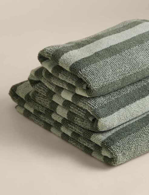 M&S Pure Cotton Marl Striped Towel Smokey Green
