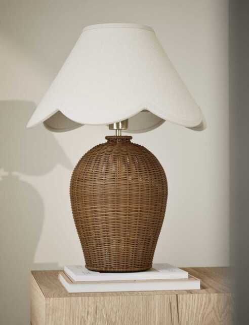 M&S Wicker Scallop Shade Table Lamp Brown
