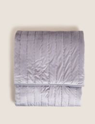 M&S Velvet Quilted Bedspread - XL - Grey, Grey,Light Navy,Light Pink