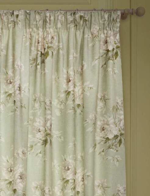 Sanderson Adele Chenille Pencil Pleat Curtains Green Mix