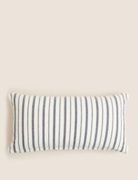 M&S Pure Cotton Striped Bolster Cushion - Blue Mix, Blue Mix