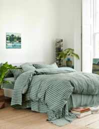Piglet In Bed Pure Linen Pembroke Stripe Duvet Cover Green Mix