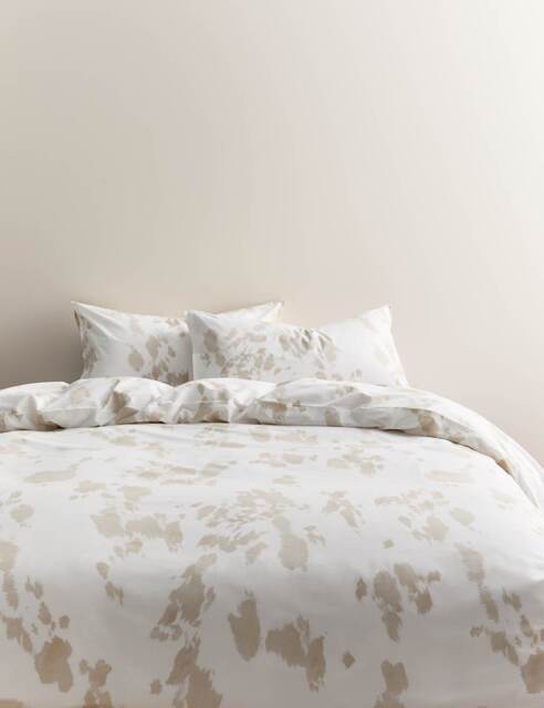 M&S Cotton Rich Cow Print Bedding Set Natural Mix