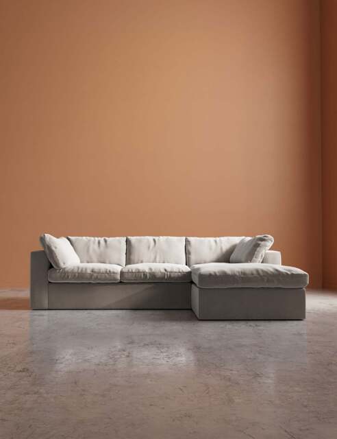 Swoon Crushed Velvet Right Hand Chaise Sofa Cream