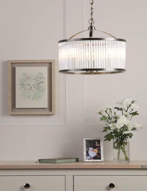 Laura Ashley Sutton Metal & Glass 3 Light Pendant Light Antique Brass