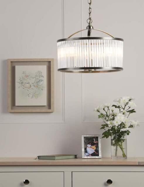Laura Ashley Sutton Metal & Glass 3 Light Pendant Light Antique Brass