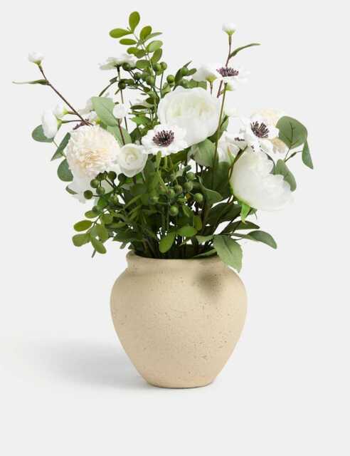 Moss & Sweetpea Artificial Large Flower Arrangement in Vase White