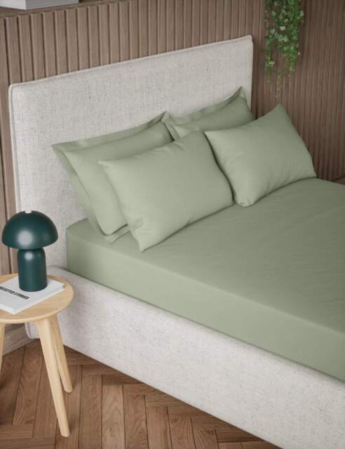 M&S Pure Cotton 300 Thread Count Extra Deep Fitted Sheet Sage