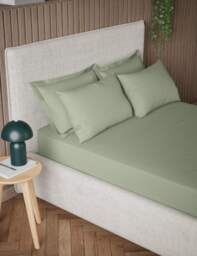 M&S Pure Cotton 300 Thread Count Extra Deep Fitted Sheet Sage