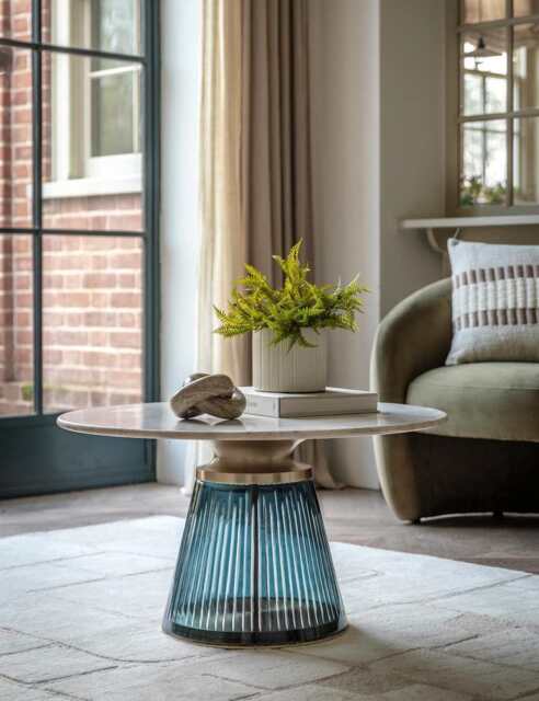 Gallery Direct Seville Marble Top Metal & Glass Coffee Table Blue Mix