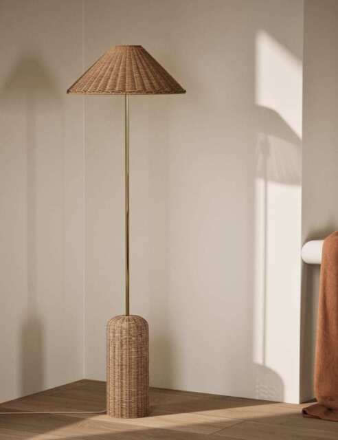 M&S Lotus Rattan Floor Lamp Antique Brass