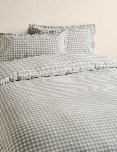 M&S Pure Cotton Gingham Reversible Bedding Set Marble