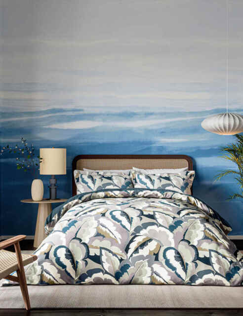Harlequin Pure Cotton Sateen Calathea Bedding Set Blue Mix