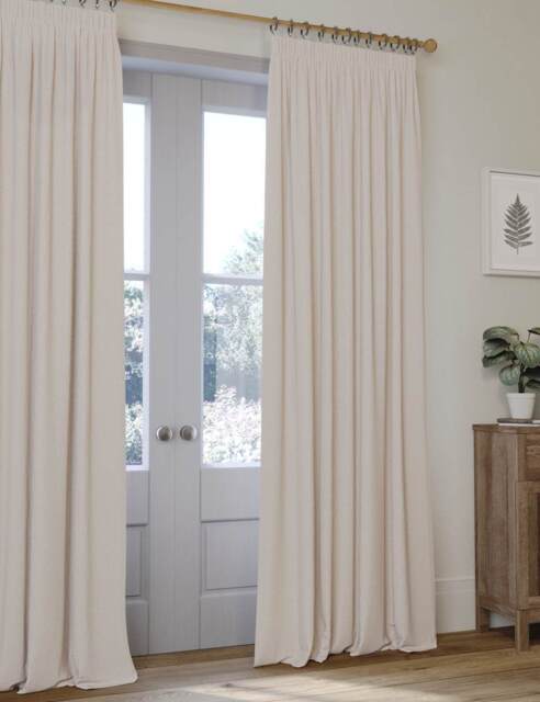 M&S Brushed Pencil Pleat Blackout Ultra Thermal Curtains Champagne