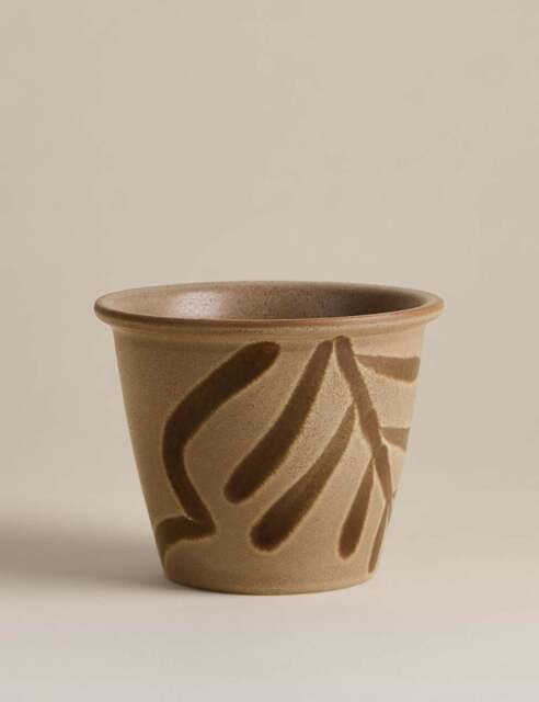 M&S Small Reactive Leaf Ceramic Plant Pot Brown
