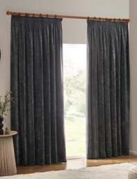 YARD Chenille Velvet Pencil Pleat Curtains Charcoal