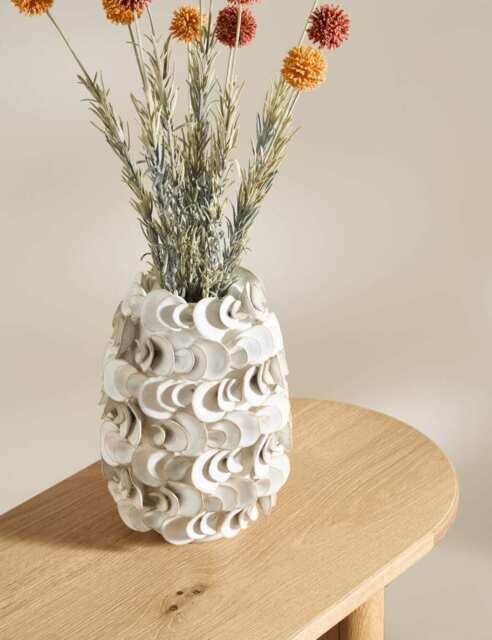 M&S Layered Petal Ceramic Vase White Mix