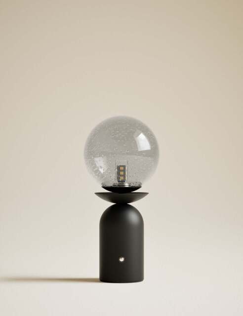 M&S Rechargeable Bubble Glass Globe Table Lamp Black