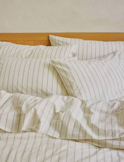 Piglet In Bed 2 Pack Pure Cotton Slumber Stripe Pillowcases Green Mix